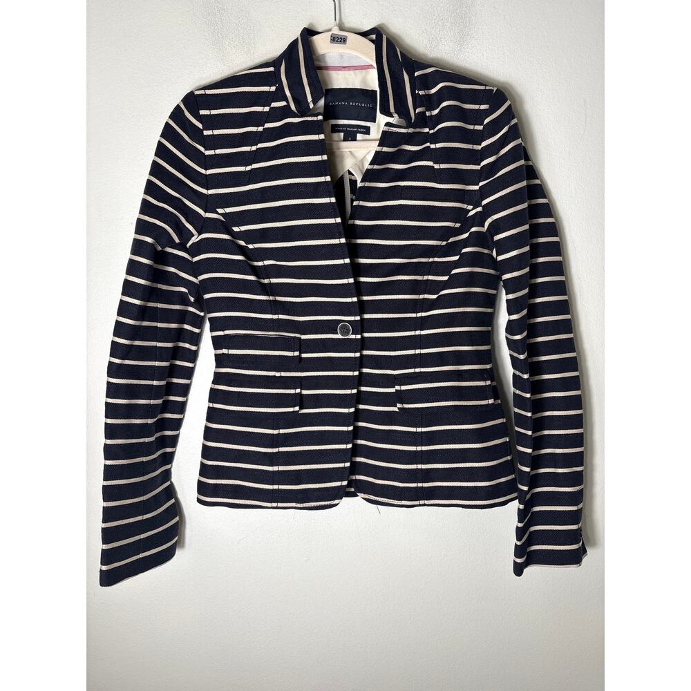 Banana Republic Navy and Off white Stripe Fitted Blazer Sz 0